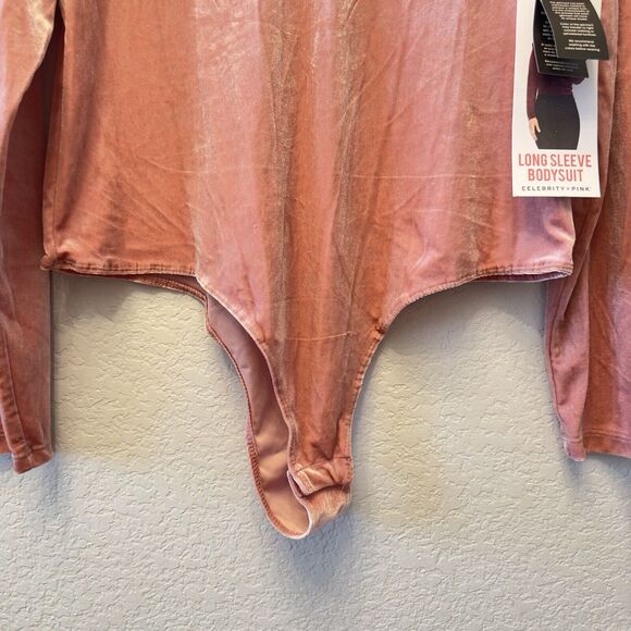 NWT Celebrity Pink Pink Crushed Velvet Long Sleeve Bodysuit Plus Size XXL - Picture 4 of 13